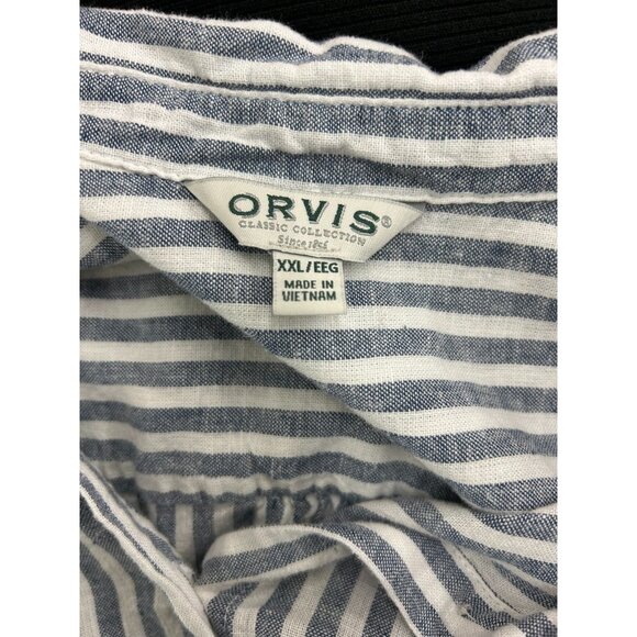 Orvis Women's Button-Up Short Sleeves Linen Blend Shirt, Blue Strip XXL - Picture 3 of 12